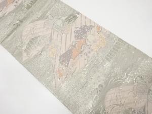 アンティーク　平安人物に草花模様織り出し袋帯（材料）